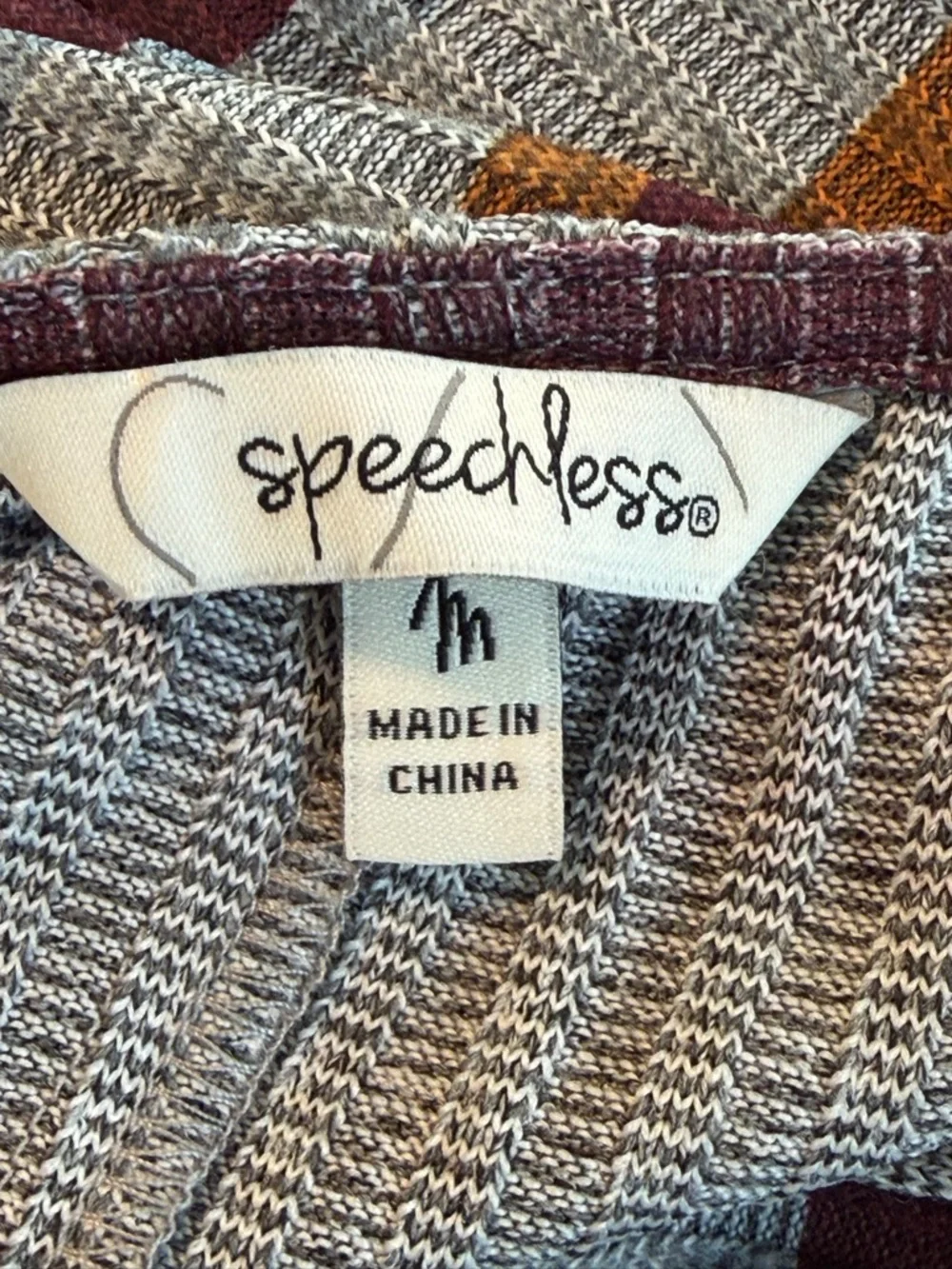Speechless sweater Dress Striped V-Neck in Gray, Burgundy & Brown Small & Medium - Picture 6 of 8